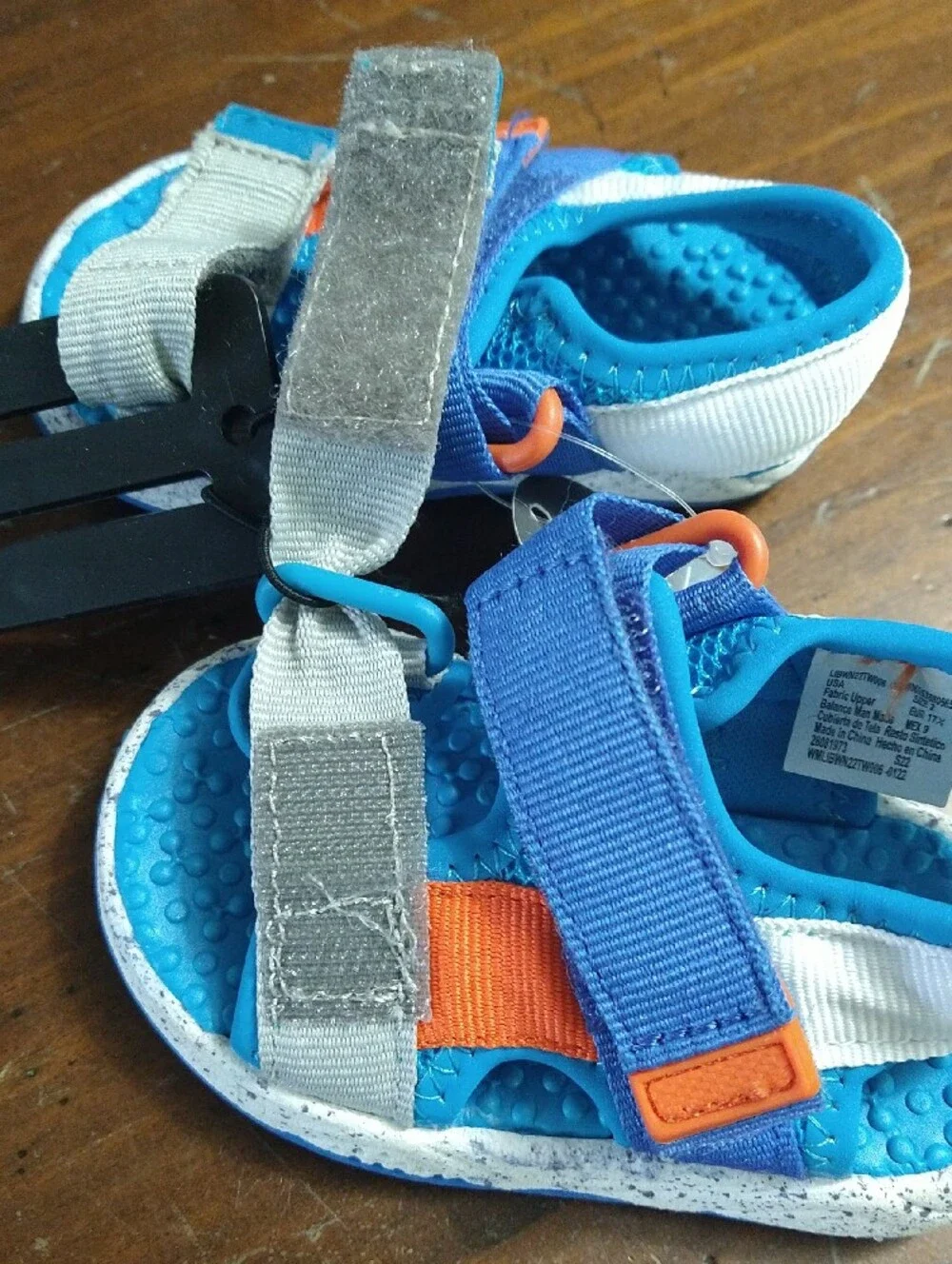 Wonder Nation Blue, White and Orange Kids Adjustable Sandals